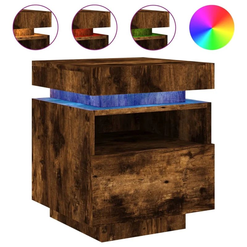 Table de chevet avec tiroir et LED 40 x 39 x 48,5 cm en bois d'ingénierie marron DEC032770