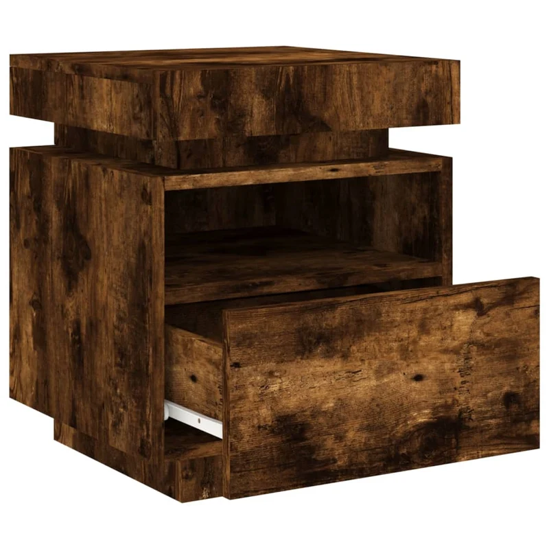 Table de chevet avec tiroir et LED 40 x 39 x 48,5 cm en bois d'ingénierie marron DEC032770