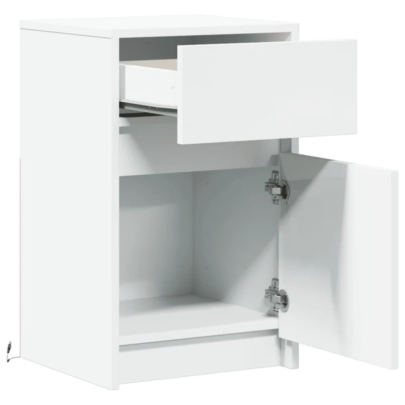 Table de chevet avec tiroir et LED 38 x 34 x 61 cm en bois d'ingénierie blanc DEC032769