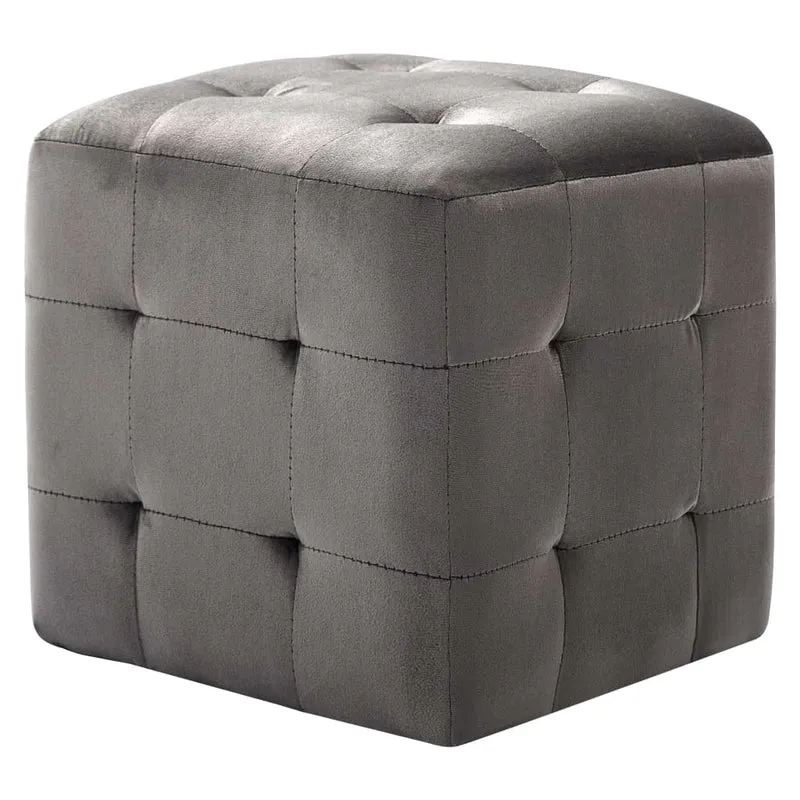 Lot de 2 tabourets poufs repose-pieds 30 x 30 x 30 cm en tissu velours gris capitonné DEC032758