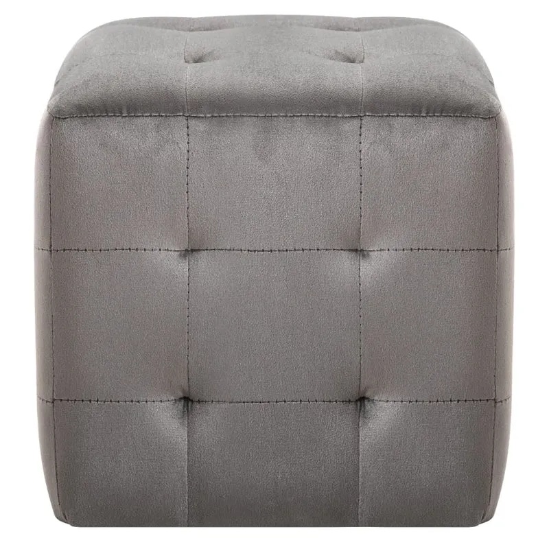 Lot de 2 tabourets poufs repose-pieds 30 x 30 x 30 cm en tissu velours gris capitonné DEC032758