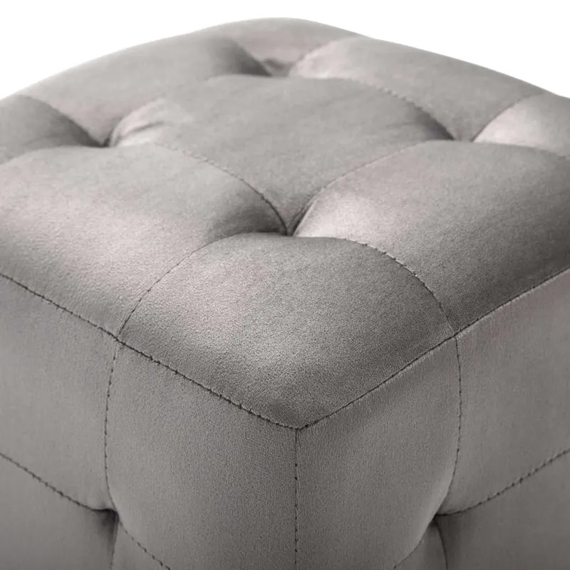 Lot de 2 tabourets poufs repose-pieds 30 x 30 x 30 cm en tissu velours gris capitonné DEC032758
