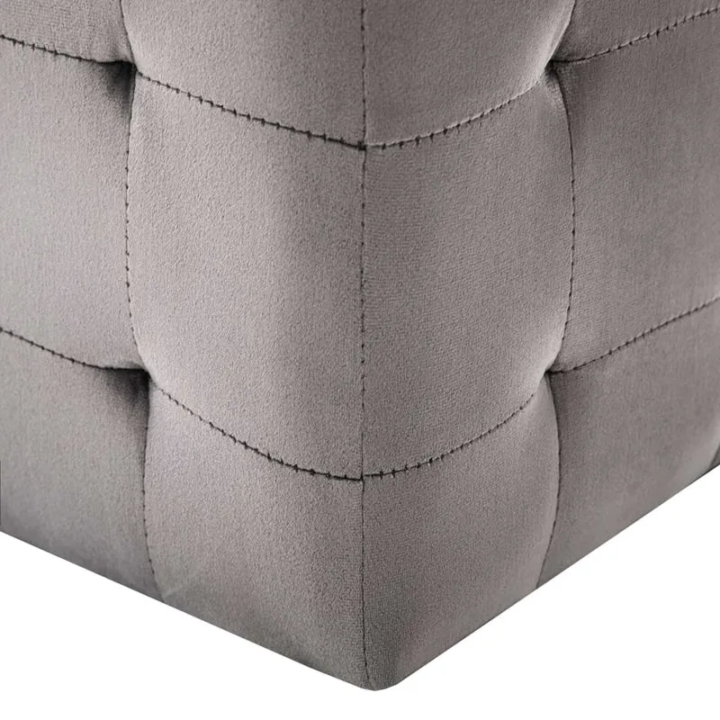 Lot de 2 tabourets poufs repose-pieds 30 x 30 x 30 cm en tissu velours gris capitonné DEC032758