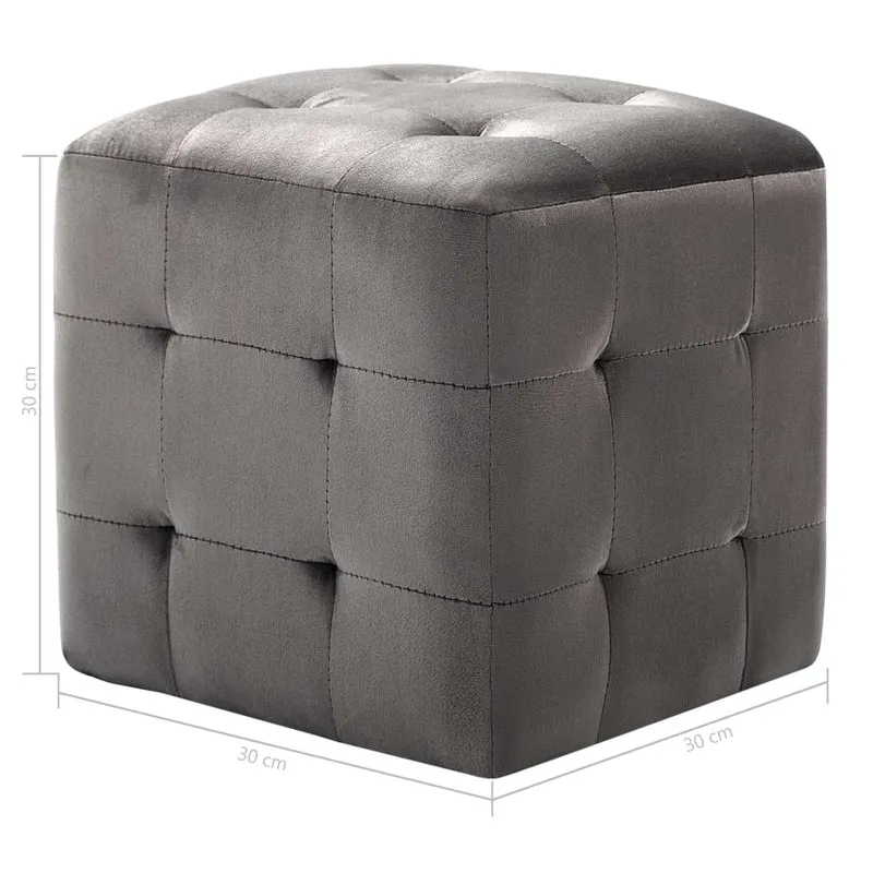 Lot de 2 tabourets poufs repose-pieds 30 x 30 x 30 cm en tissu velours gris capitonné DEC032758