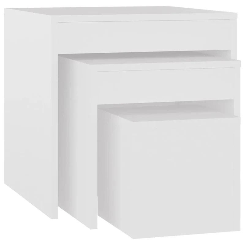Lot de 3 tables d'appoint gigognes en aggloméré blanc DEC032695