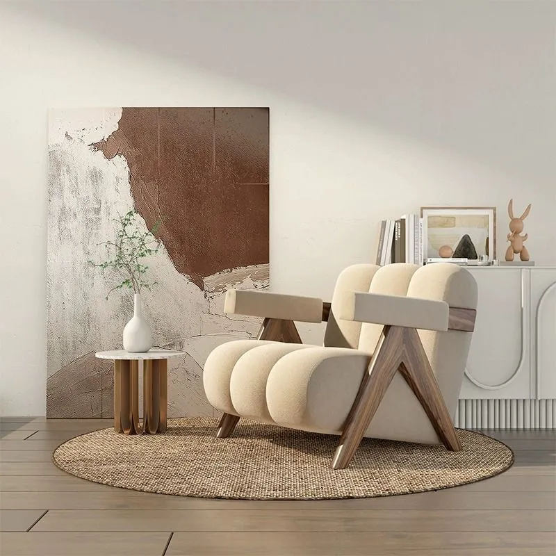 Contemporary Nordic Rectangular Striped Upholstered Velvet Rubberwood Accent Chair Backrest Arm For Living Room