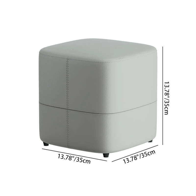 Modern Minimalist Square Faux Nappa Leather Pine Wood Low Stool Backless Armless For Living Room