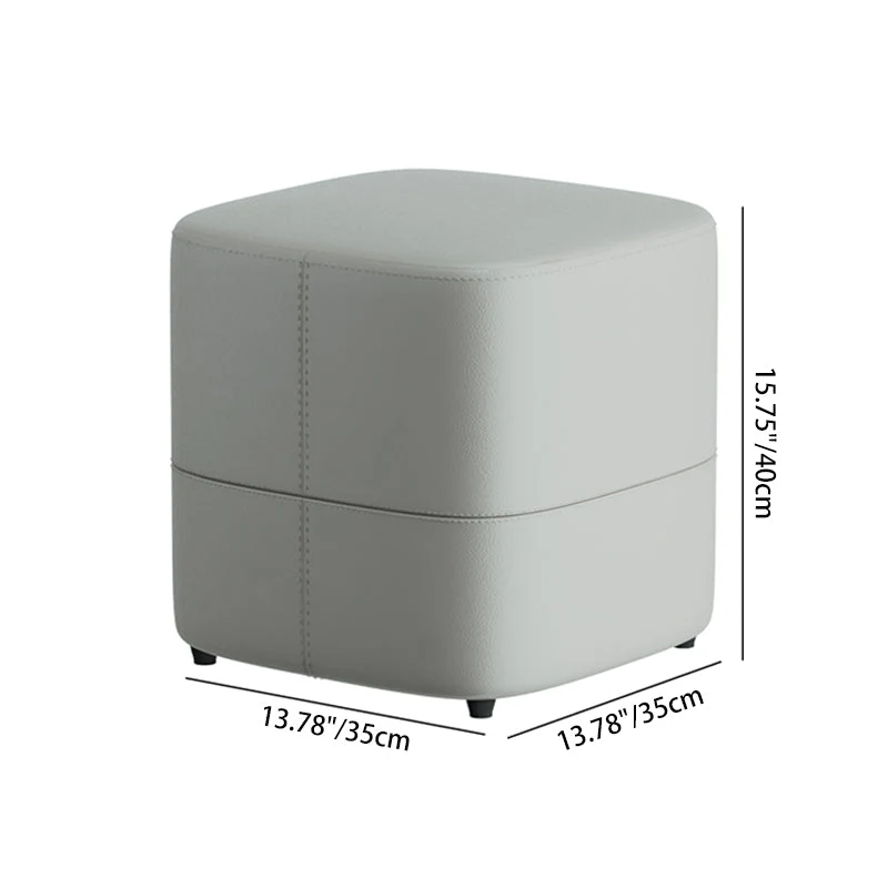 Modern Minimalist Square Faux Nappa Leather Pine Wood Low Stool Backless Armless For Living Room