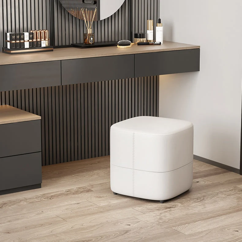 Modern Minimalist Square Faux Nappa Leather Pine Wood Low Stool Backless Armless For Living Room