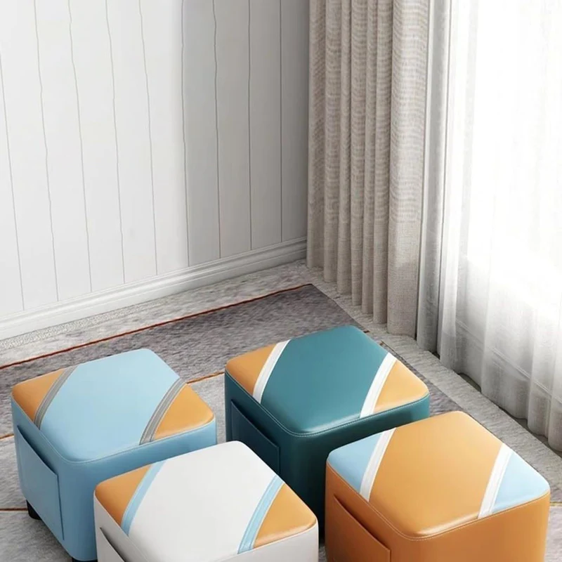 Contemporary Scandinavian Square Synthetic Fabric Wood Low Stool Backless Armless For Living Room