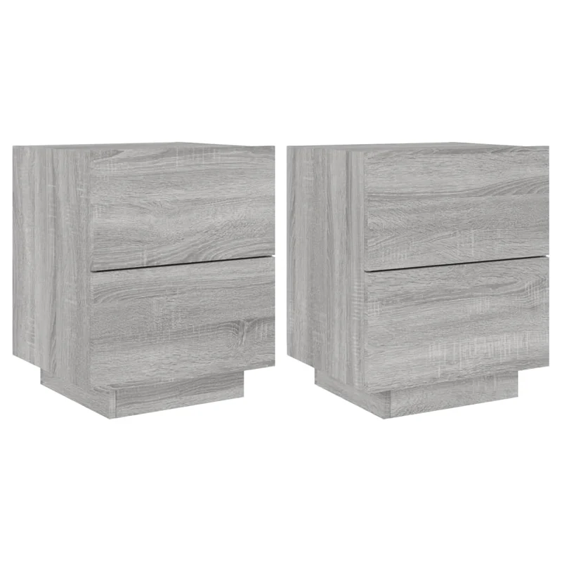 Lot de 2 tables de chevet avec tiroirs et LED 45 x 40 x 55 cm en bois d'ingénierie gris DEC032864