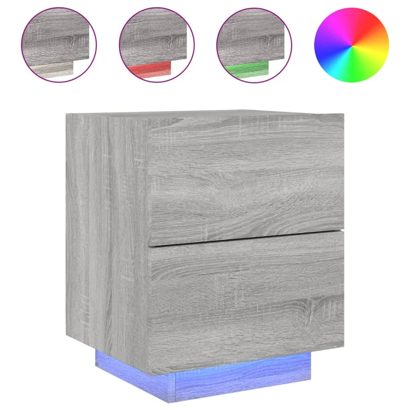 Lot de 2 tables de chevet avec tiroirs et LED 45 x 40 x 55 cm en bois d'ingénierie gris DEC032864
