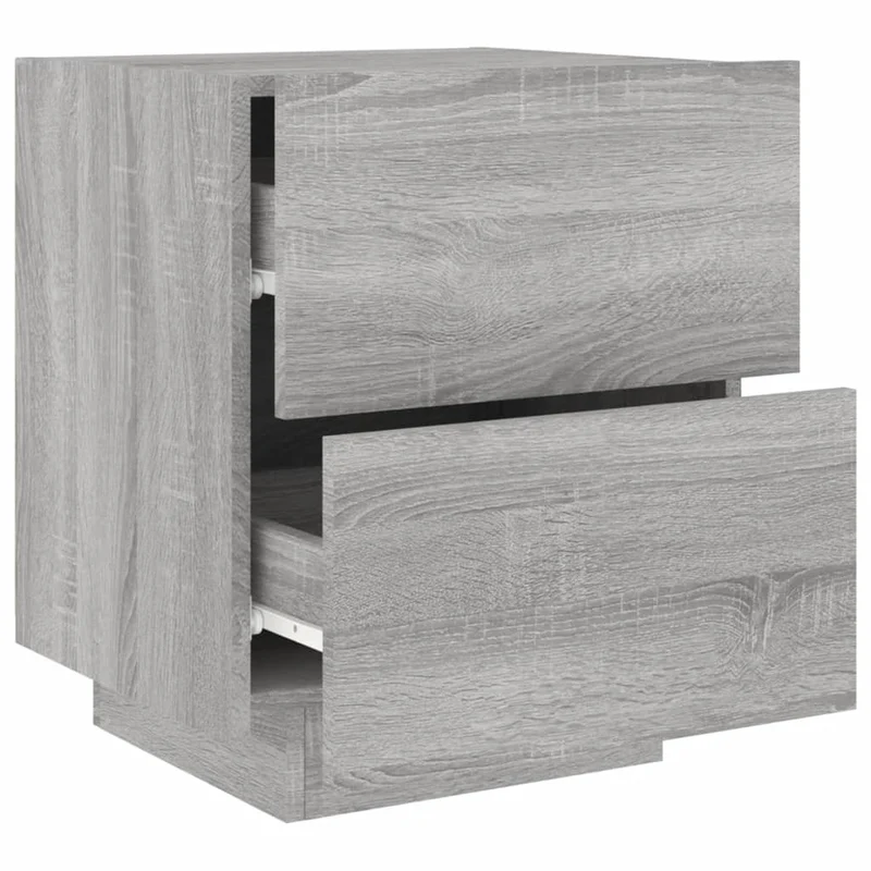 Lot de 2 tables de chevet avec tiroirs et LED 45 x 40 x 55 cm en bois d'ingénierie gris DEC032864