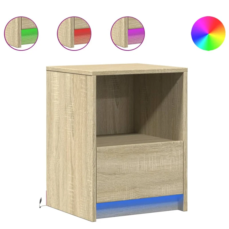 Lot de 2 tables de chevet avec tiroir et LED en bois d'ingénierie couleur chêne DEC032850