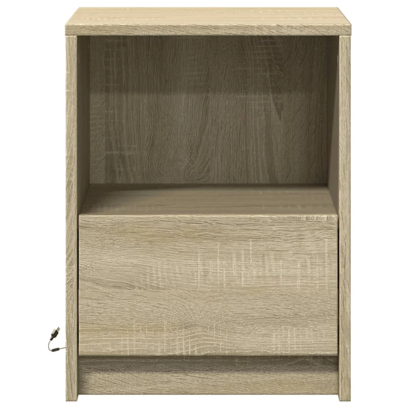 Lot de 2 tables de chevet avec tiroir et LED en bois d'ingénierie couleur chêne DEC032850