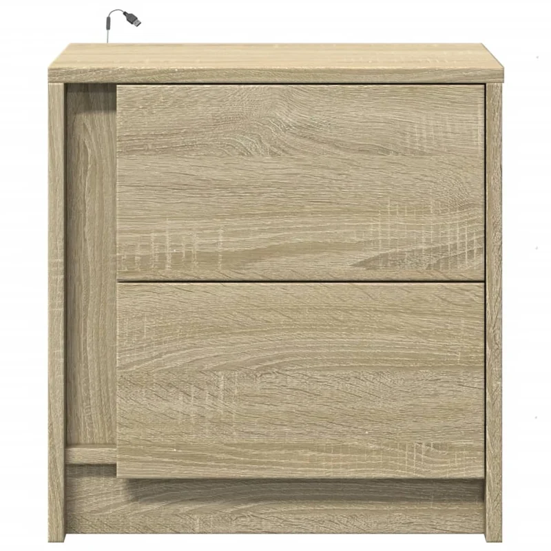 Lot de 2 tables de chevet avec tiroirs et LED 43 x 34 x 45 cm en bois d'ingénierie couleur chêne DEC032848