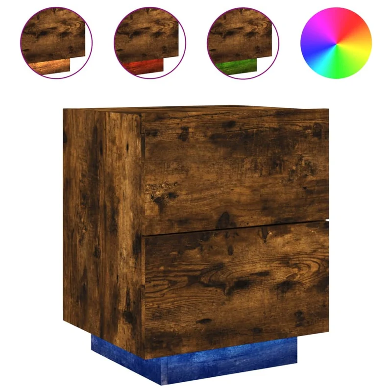 Lot de 2 tables de chevet avec tiroirs et LED 45 x 40 x 55 cm en bois d'ingénierie marron DEC032838