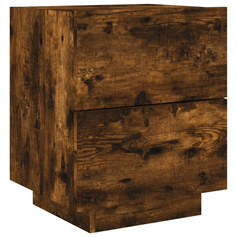 Lot de 2 tables de chevet avec tiroirs et LED 45 x 40 x 55 cm en bois d'ingénierie marron DEC032838