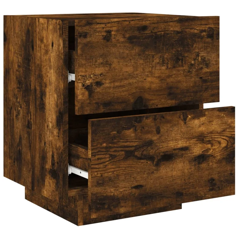 Lot de 2 tables de chevet avec tiroirs et LED 45 x 40 x 55 cm en bois d'ingénierie marron DEC032838