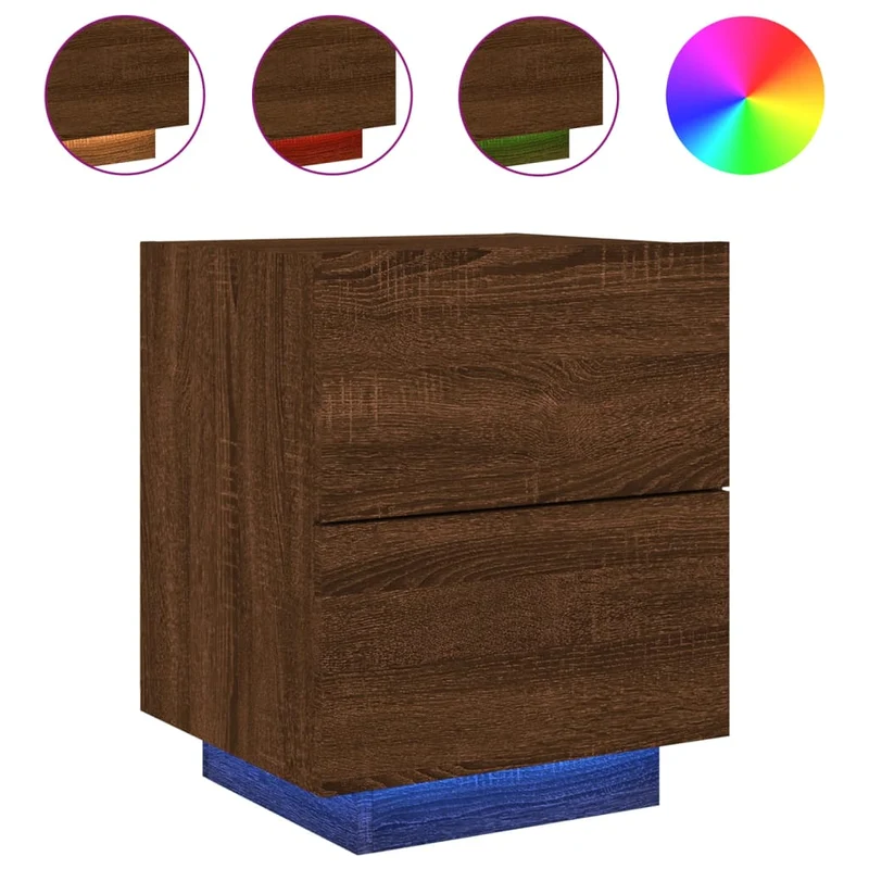 Table de chevet avec tiroirs et LED 45 x 40 x 55 cm en bois ingénierie marron DEC032794