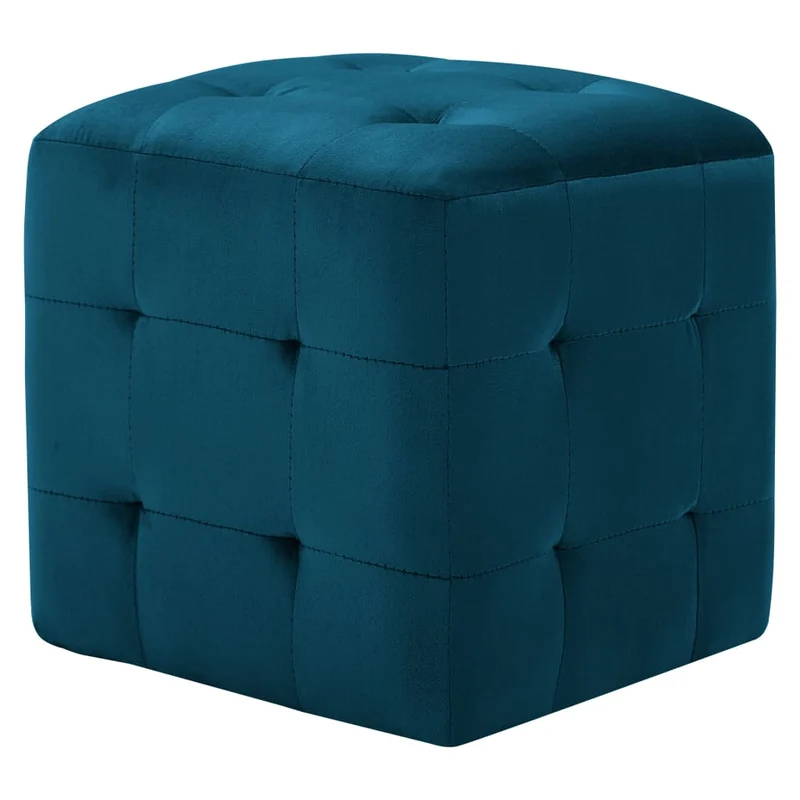Lot de 2 tabourets poufs repose-pieds 30 x 30 x 30 cm en tissu velours bleu DEC032755