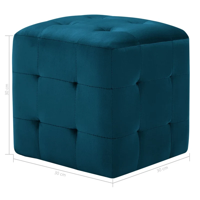 Lot de 2 tabourets poufs repose-pieds 30 x 30 x 30 cm en tissu velours bleu DEC032755