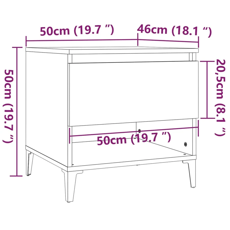 Table d'appoint meuble de salon avec tiroir 50 x 46 x 50 cm bois d'ingénierie marron et métal DEC032392