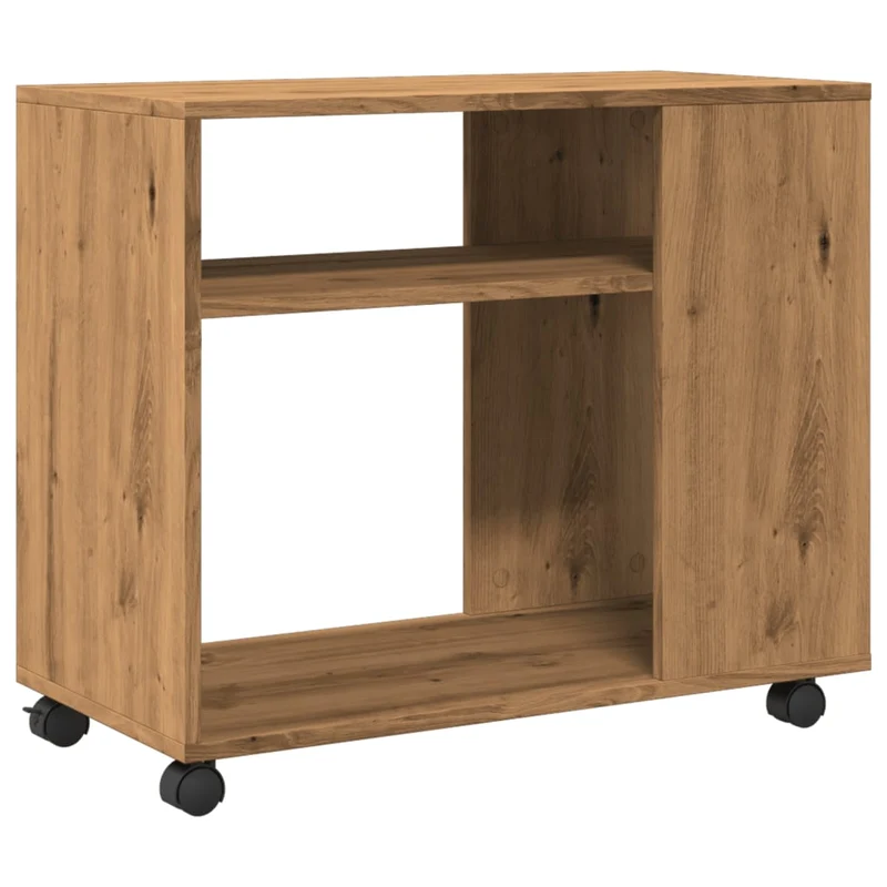 Meuble d'appoint console sur roulettes avec étagères 70 x 35 x 60 cm en bois d'ingénierie brun DEC032326