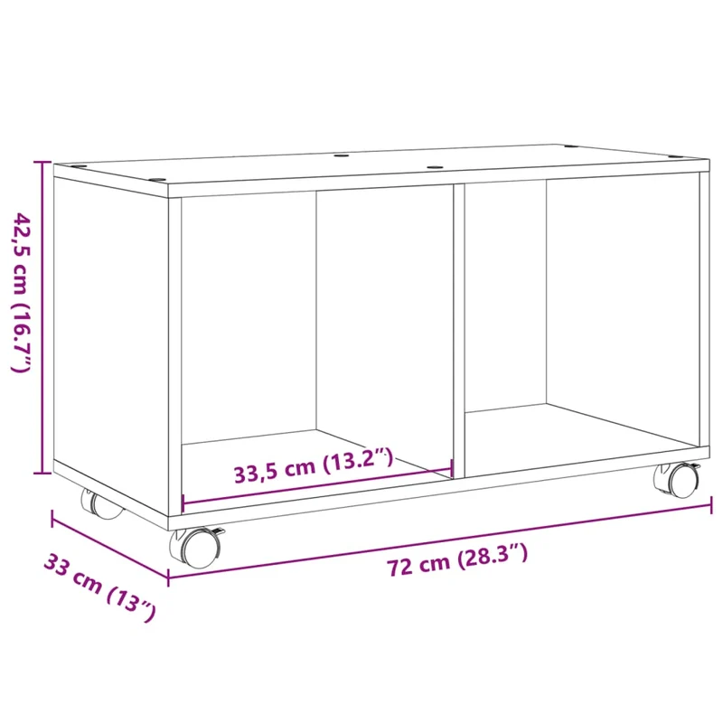 Meuble d'appoint sur roulettes 72 x 33 x 42,5 cm bois d'ingénierie couleur marron vieilli DEC031393
