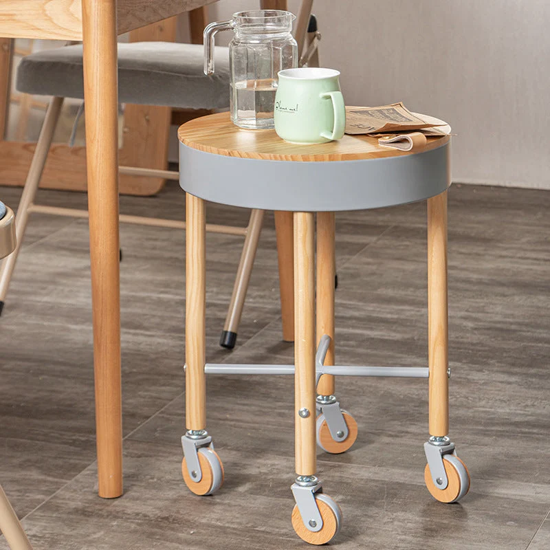 Modern Minimalist Removable Round Pine Wood Steel End Table 1-Storage For Living Room