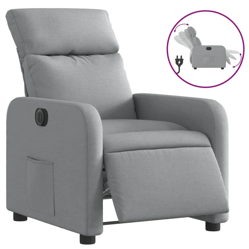 Fauteuil relax TV fonction d'inclinaison électrique très confortable en tissu gris clair DEC028311