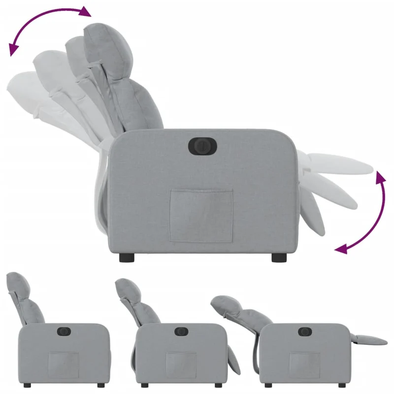 Fauteuil relax TV fonction d'inclinaison électrique très confortable en tissu gris clair DEC028311