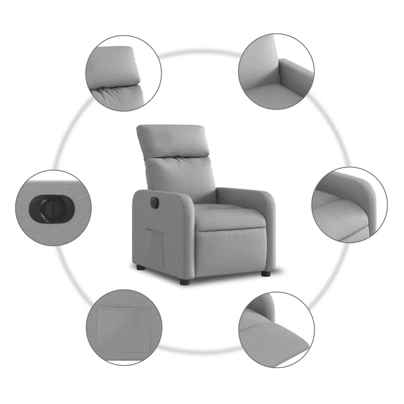 Fauteuil relax TV fonction d'inclinaison électrique très confortable en tissu gris clair DEC028311