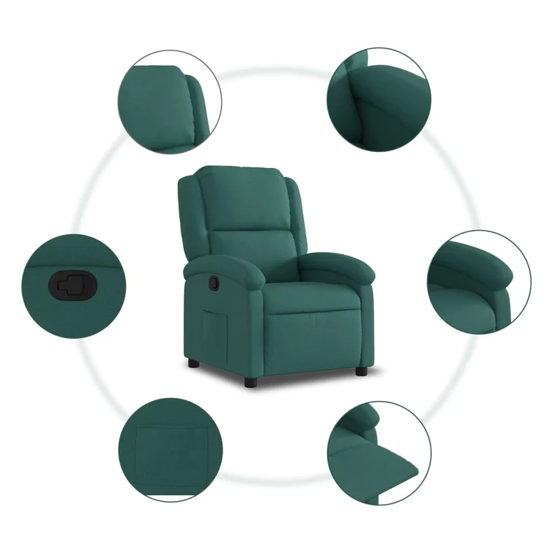 Fauteuil relax TV rembourrage confortable fonction d'inclinaison manuelle en tissu vert foncé DEC028227