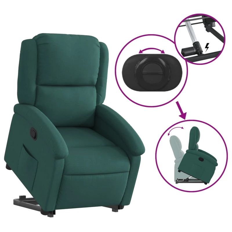 Fauteuil relax TV rembourrage confortable fonction de levage électrique en tissu vert foncé DEC028226