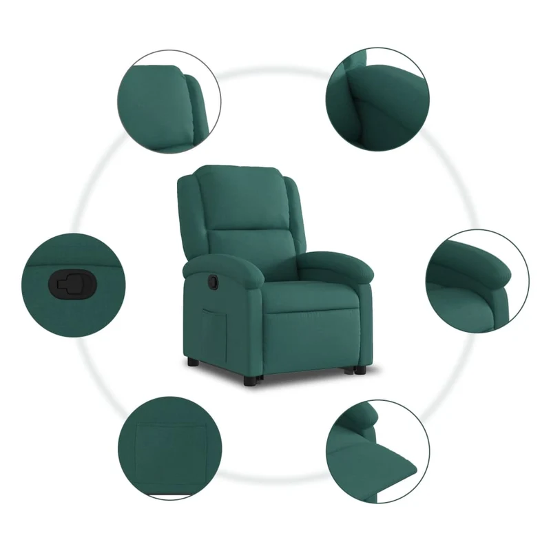 Fauteuil relax TV rembourrage confortable fonction de levage électrique en tissu vert foncé DEC028226