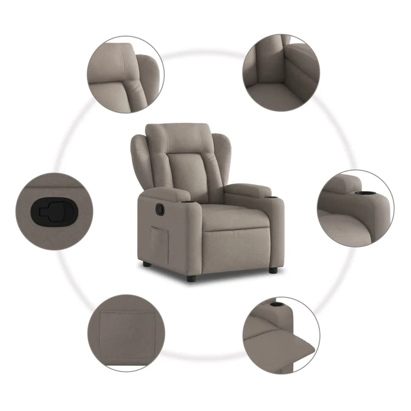 Fauteuil relax TV rembourrage confortable fonction d'inclinaison manuelle en tissu taupe DEC028197