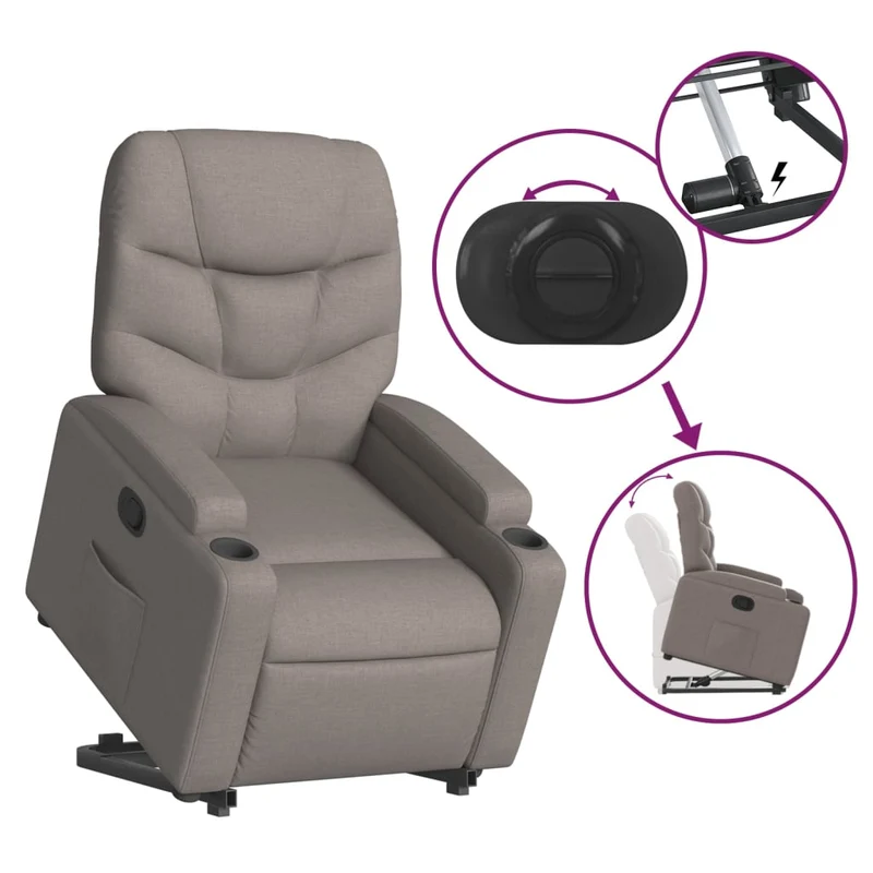 Fauteuil relax TV rembourrage confortable fonction de levage électrique en tissu taupe DEC028190