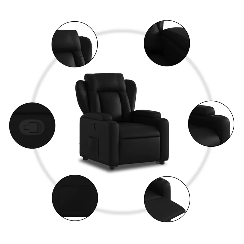 Fauteuil relax TV rembourrage confortable fonction de levage électrique en PVC noir DEC028088
