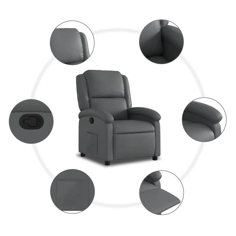 Fauteuil relax TV rembourrage confortable fonction d'inclinaison manuelle en PVC gris DEC027967
