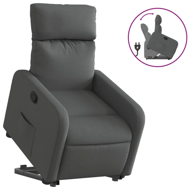 Fauteuil relax TV rembourrage confortable fonction de levage électrique en tissu gris foncé DEC027959