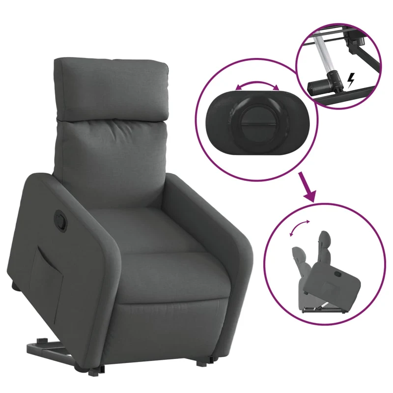 Fauteuil relax TV rembourrage confortable fonction de levage électrique en tissu gris foncé DEC027959