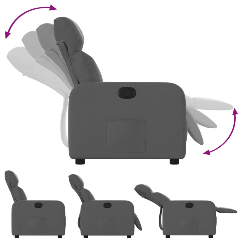 Fauteuil relax TV rembourrage confortable fonction d'inclinaison manuelle en tissu gris foncé DEC027944