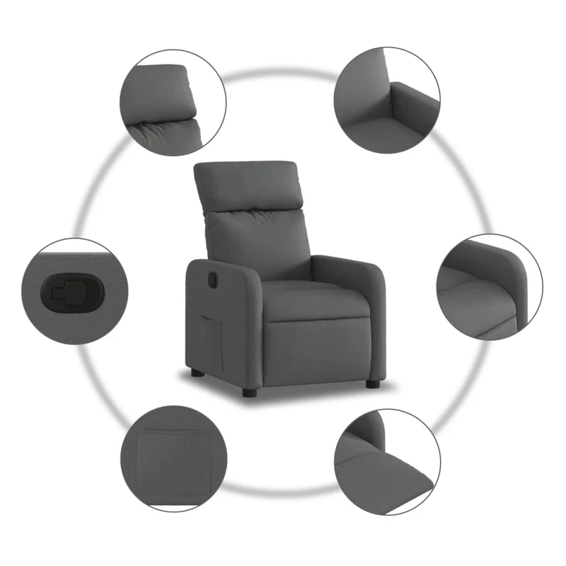 Fauteuil relax TV rembourrage confortable fonction d'inclinaison manuelle en tissu gris foncé DEC027944