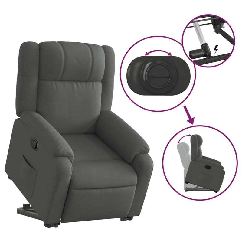 Fauteuil relax TV rembourrage confortable fonction de levage électrique en tissu gris foncé DEC027932