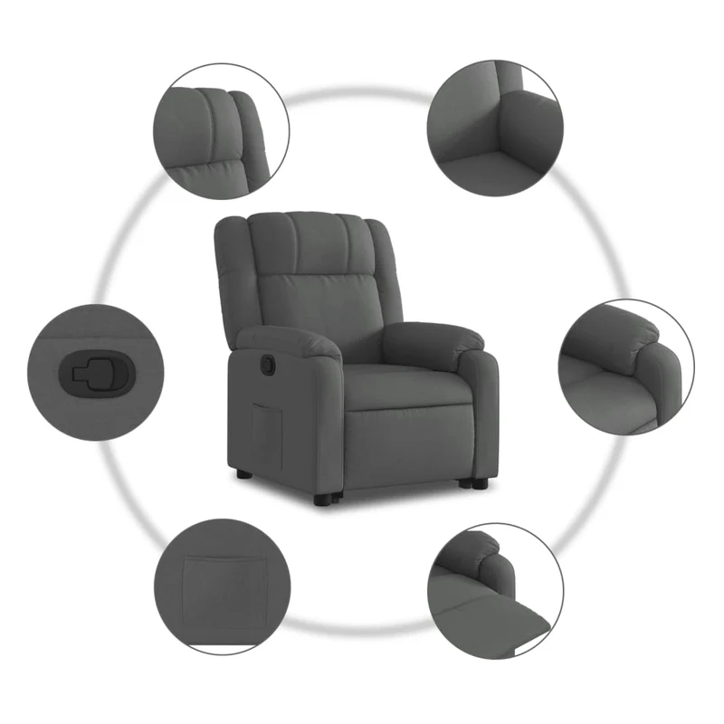 Fauteuil relax TV rembourrage confortable fonction de levage électrique en tissu gris foncé DEC027932