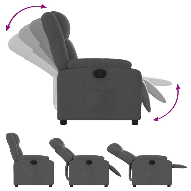 Fauteuil relax TV rembourrage confortable fonction d'inclinaison manuelle en tissu gris foncé DEC027931