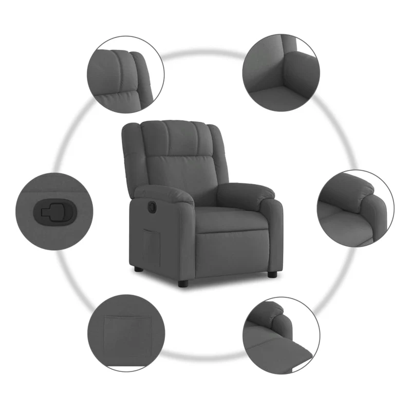 Fauteuil relax TV rembourrage confortable fonction d'inclinaison manuelle en tissu gris foncé DEC027931