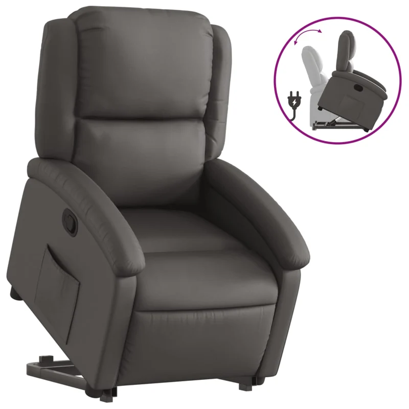 Fauteuil relax TV rembourrage confortable fonction de levage électrique en cuir véritable gris DEC027924