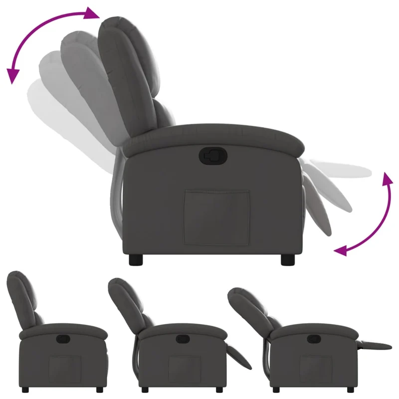 Fauteuil relax TV rembourrage confortable fonction d'inclinaison manuelle en cuir véritable gris DEC027923